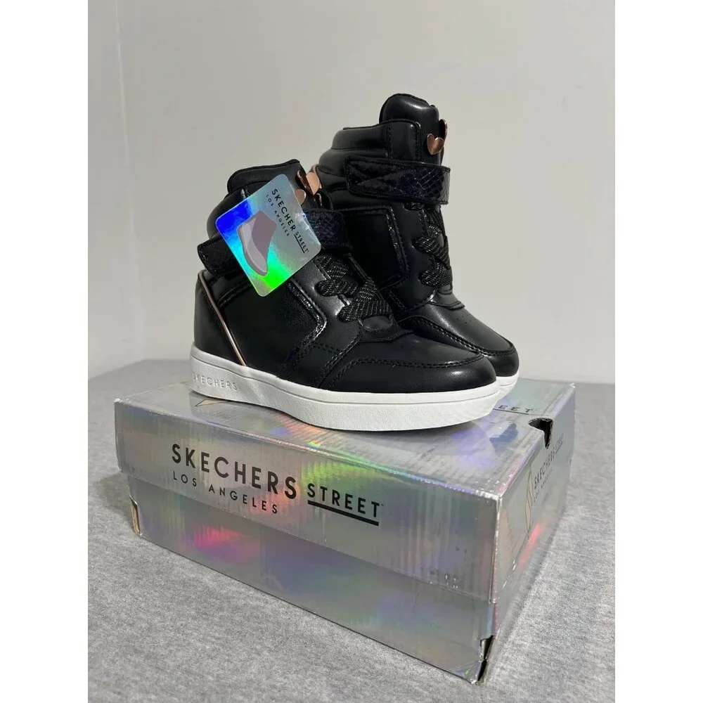 Skechers Street Shoes Girls Size 1.5 Hidden Wedge Metallic Hearts High‎ Top